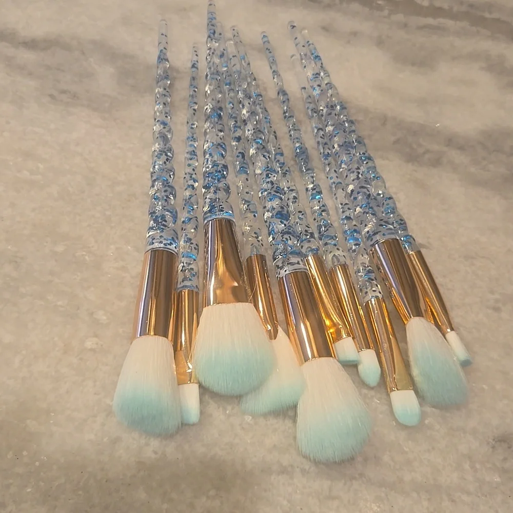Sparkling Makeup Brush Set with Blue Handles